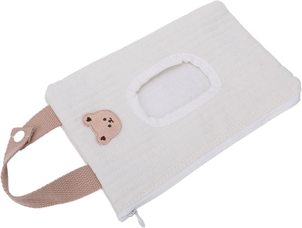 Babydoekjes Houder - Dispenser Tas - Onderweg Gebruiken - Schattig Beerontwerp - 15 x 23 cm - Wit