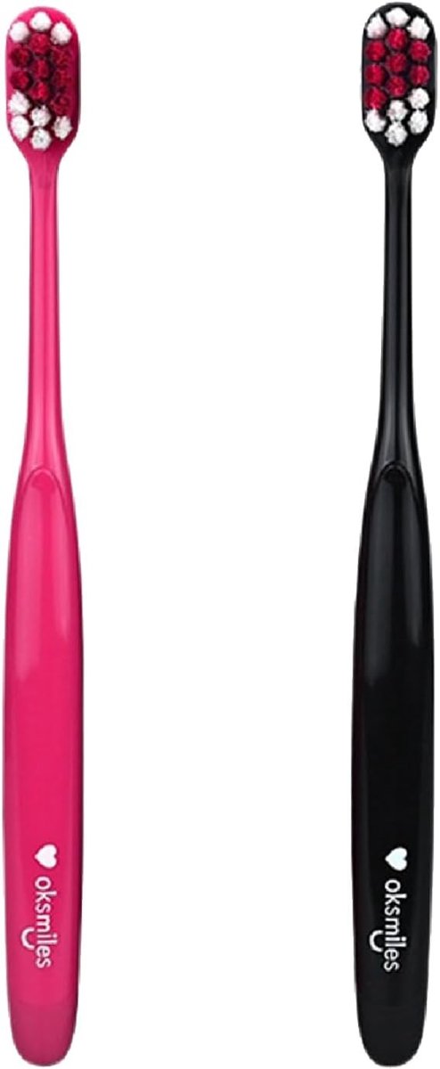 Set van 2 Zachte Tandenborstels - Rood - Voor Gevoelig Tandvlees - Zachte Reiniging met Actieve Kool - Voor Koppels