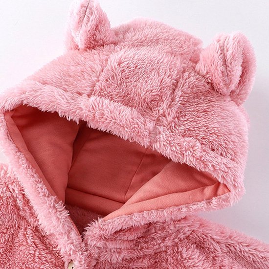 Baby Poncho met Capuchon - Kinder Cape Fleece - Warm Houden - Zachte Fleece Stof - One Size - Roze — afbeelding 4