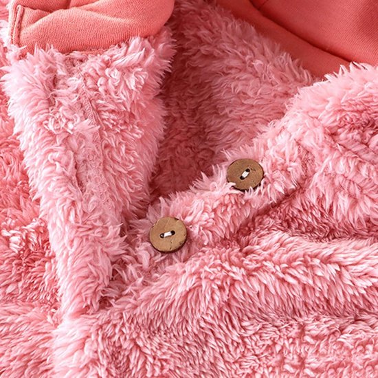 Baby Poncho met Capuchon - Kinder Cape Fleece - Warm Houden - Zachte Fleece Stof - One Size - Roze — afbeelding 2