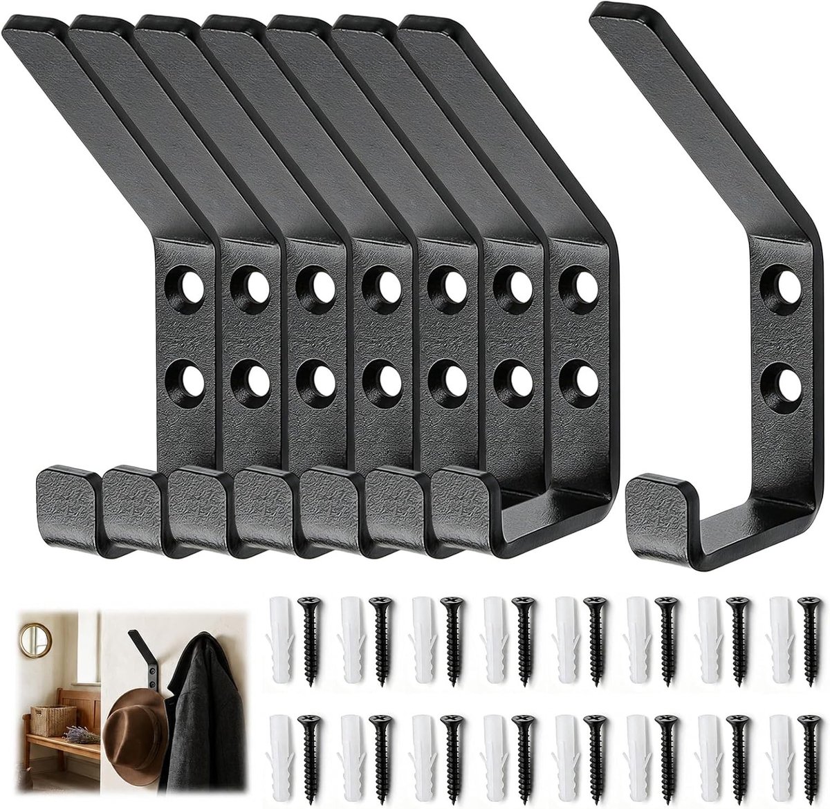 Kleerhangers - Zwart - 13 mm - Dubbele Haken voor Kleding en Hoeden
