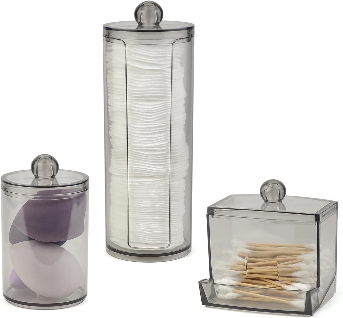 Set van 3 Transparante Wattenstaafjes en Wattenpads Dispenser voor Badkamer en Slaapkamer - Opbergdoos voor Kappersbenodigdheden en Schoonheidsproducten