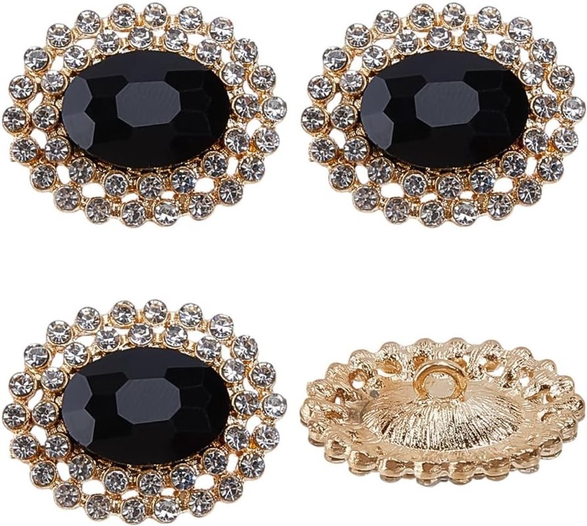 Set van 4 Prachtige Strass Oogknopen voor Kleding - Vintage Naaiknopen voor Hemden, Jassen en Jurken (Zwart)