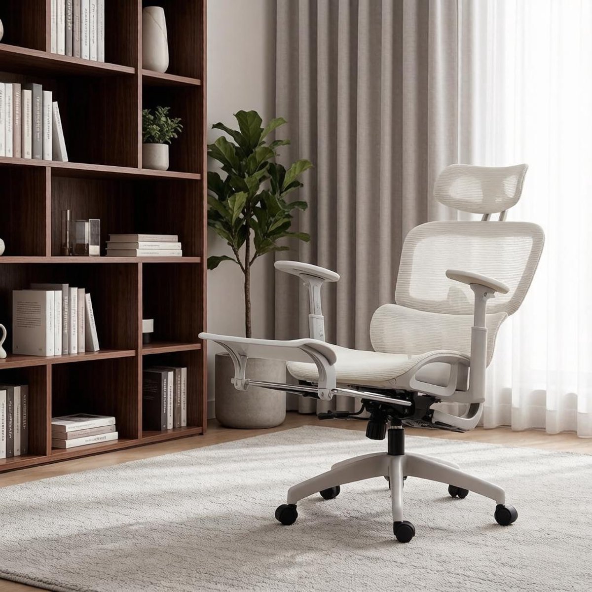 MIVRAY Bureaustoel 66 x 64 x 114-122 cm - Ergonomisch Met Verstelbare Hoofdsteun En 3D Armleuningen - Voor Kantoor En Thuis - Mesh Beige