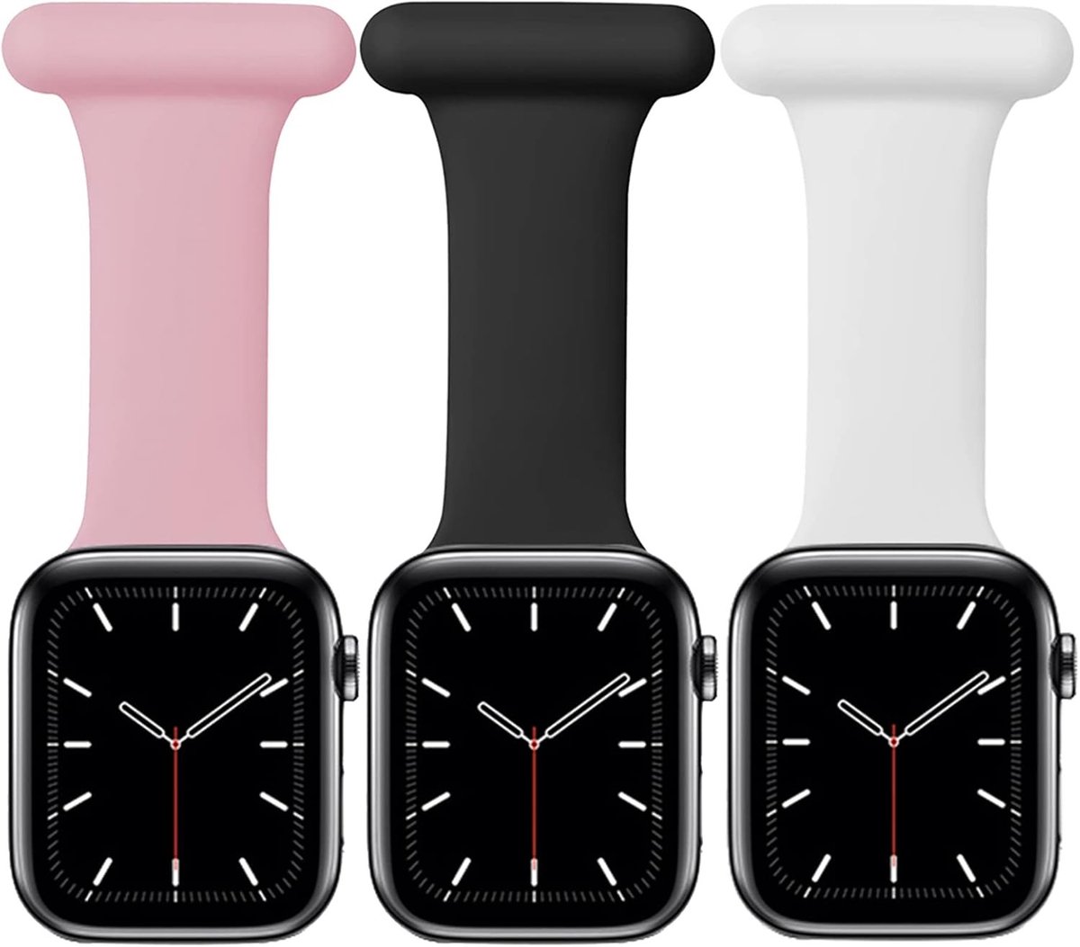 Zachte Silicoon Pin Fob voor Verpleegkundigen, Vervangende Band voor Apple Watch 38mm 40mm 41mm 42mm 44mm 45mm, 3-Pack met Broche Straps