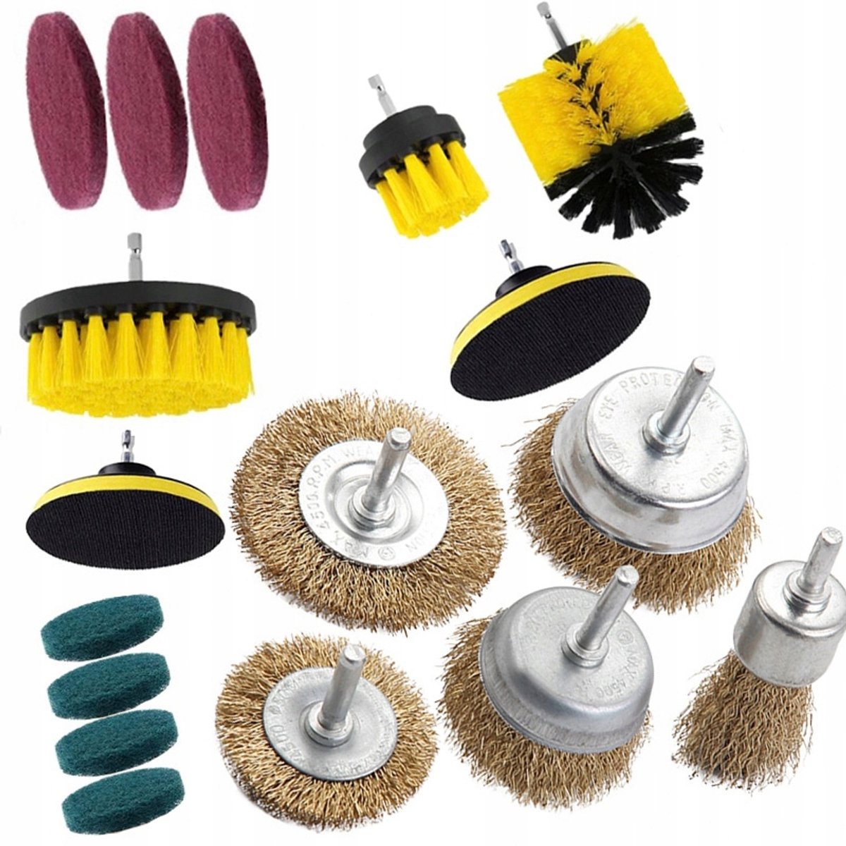 Rosfix Schoonmaakborstels Set - Booropzetstukken voor Schroefboormachine 1/4" - Messingdraad