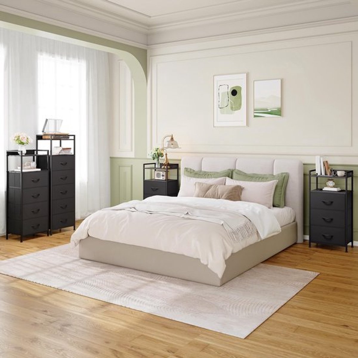 Ladekast Ruimtebesparend - Dressoir met Open Plank - Commode met Stalen Frame - Opbergkast voor Slaapkamer - 5 Laden - Milieuvriendelijk MDF