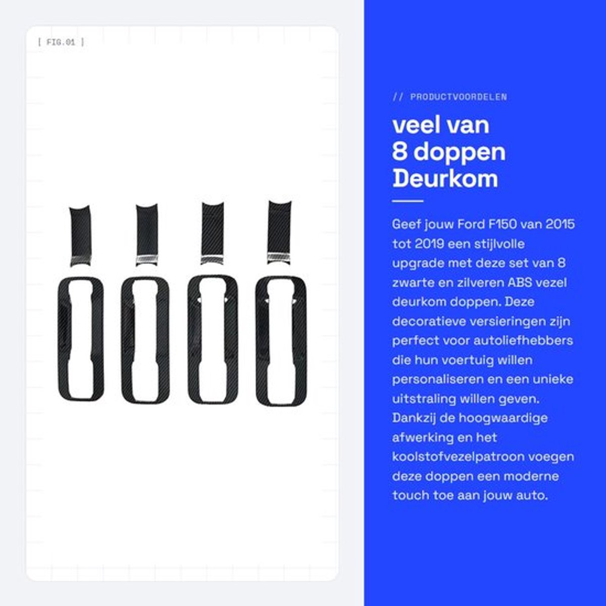 Deurdoppen 8 Stuks - ABS Zwart/Zilver - Koolstofvezel Patroon - 3M Lijm - Voor F*ord F150 2015-2019 - Automatische Buitendeurkrukkom - Deurklinkdecoratie