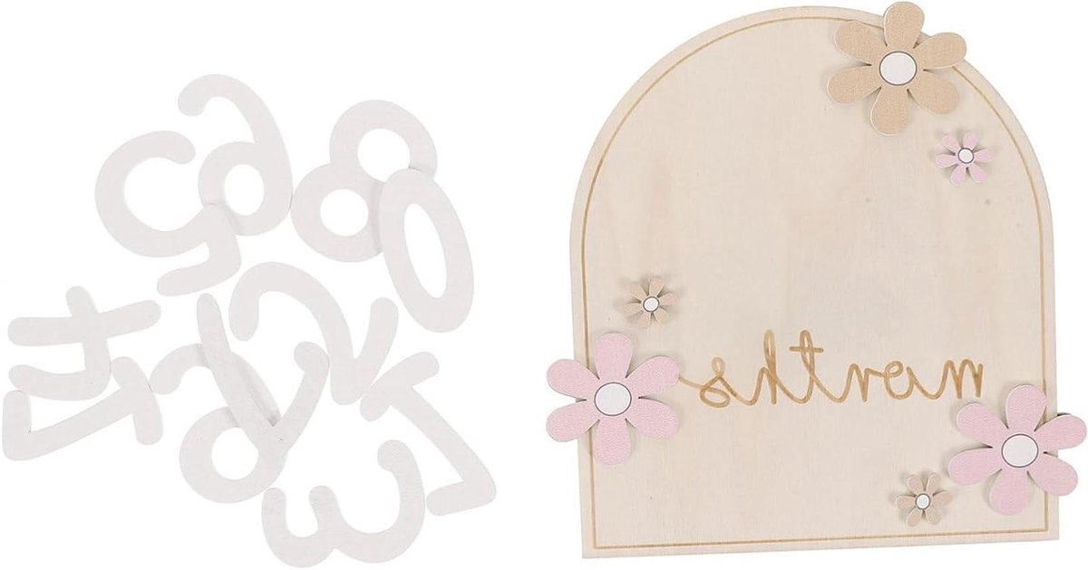 Mijlpaalkaarten Hout - Babykaarten Groeikaarten - Babyfoto's Maken - Dubbelzijdig Bloemendesign - 16 x 15 cm - Meerkleurig