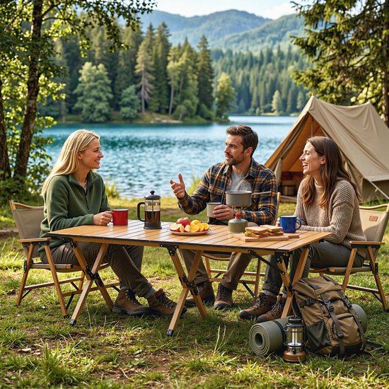 Campingtafel 117 x 60 cm - aluminium klaptafel met oprolbaar tafelblad - houtlook - waterdichte draagtas — afbeelding 4