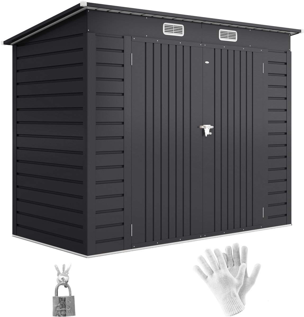 Stalen tuinschuur - gereedschapsschuur - dubbele deuren - 249B x 121D x 166/183H cm - grijs