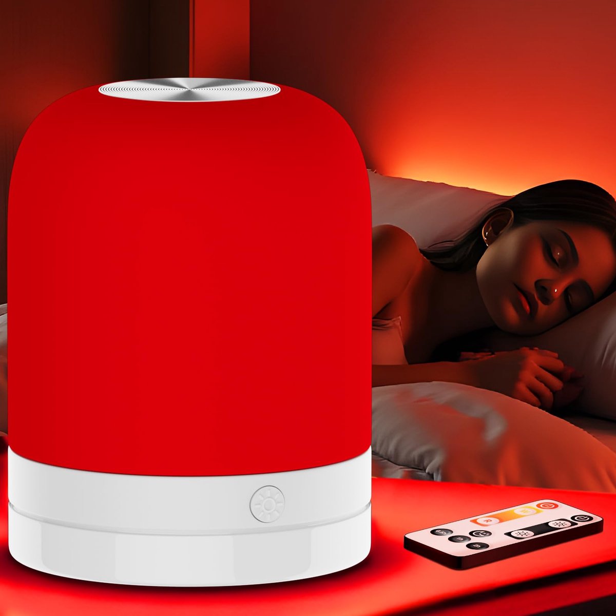 Ryoudavell - Rood Licht Nachtlampje voor Slaap - Rood Nachtlampje Bureaulamp met 670nm Golflengte - Stimuleert Melatonine en Bioritme voor Betere Slaap - oplaadbare - Slaap - USB-C - Sfeerlamp - voor Diepe Ontspanning Reizen Meditatie en Yoga