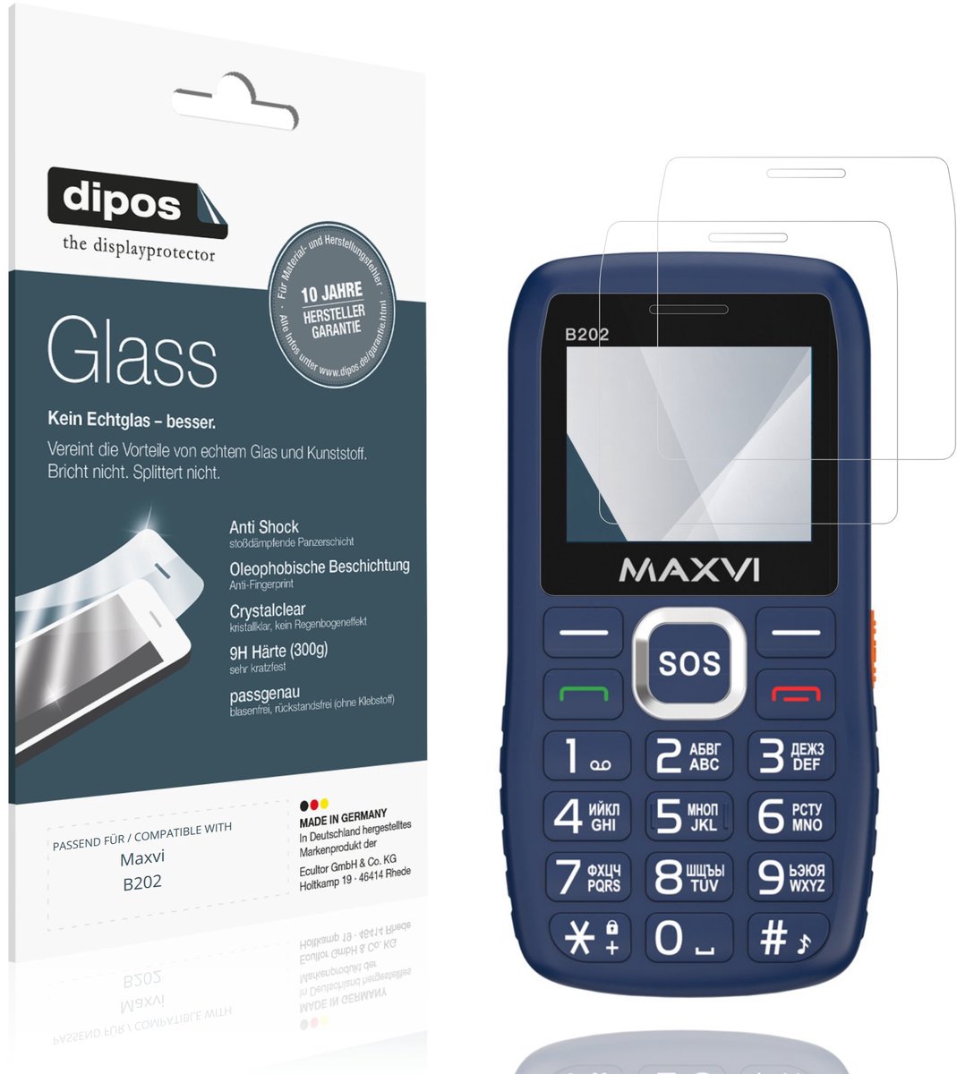 dipos – 2x Pantserfolie geschikt voor Maxvi B202 | 9H Screenprotector