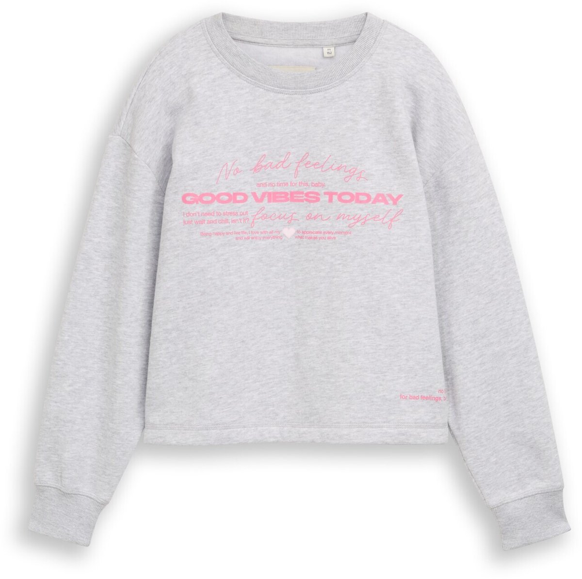 Tom Tailor - Sweatshirt met opschrift - Maat 140 - Light Stone Grey Melange