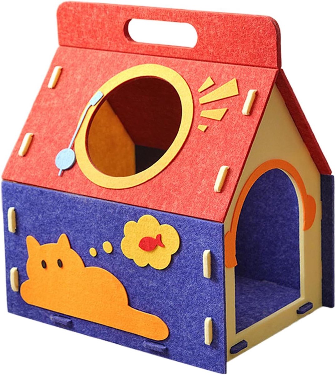 Kattenhuis Vilt - Huisdier Nest - Spelen en Rusten - Speelstructuur met Gaten - 44 x 7 x 7 cm