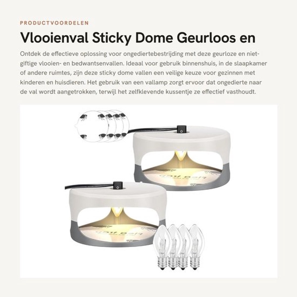 Vlooienval Geurloos - Sticky Dome Vlooien- en Bedwantsenval - 2-Pack - Veilig voor Binnen - Diameter 18,5 cm - Effectieve Ongediertebestrijding - Ongedierteval