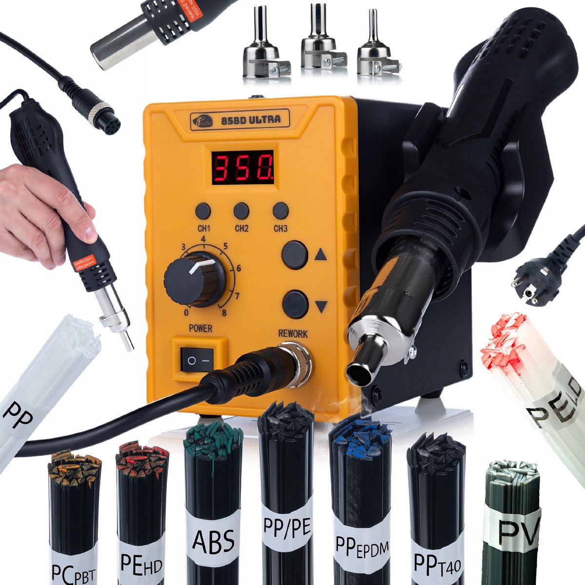 Rosfix Soldeerstation 858D Ultra Set - Hotair Handstuk 700W - 100–500°C, 120 L/min, 3 Spuitmond