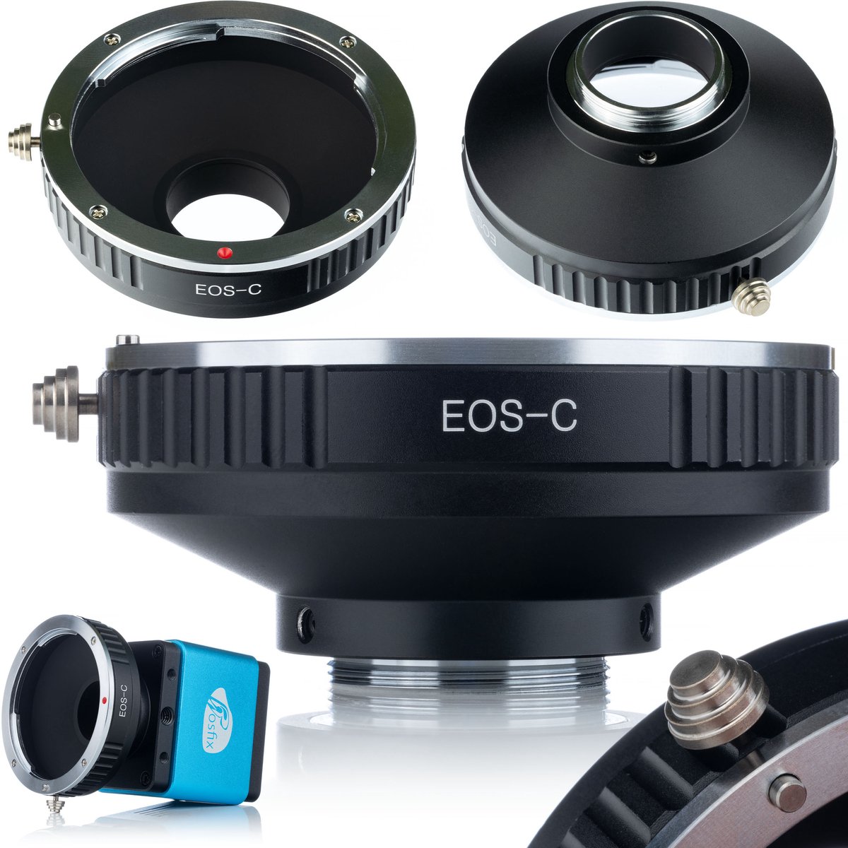 Rosfix Adapter C-Mount - Metalen Adapterplaat, Handmatige Focus - Geschikt voor Canon EF/EF‑S