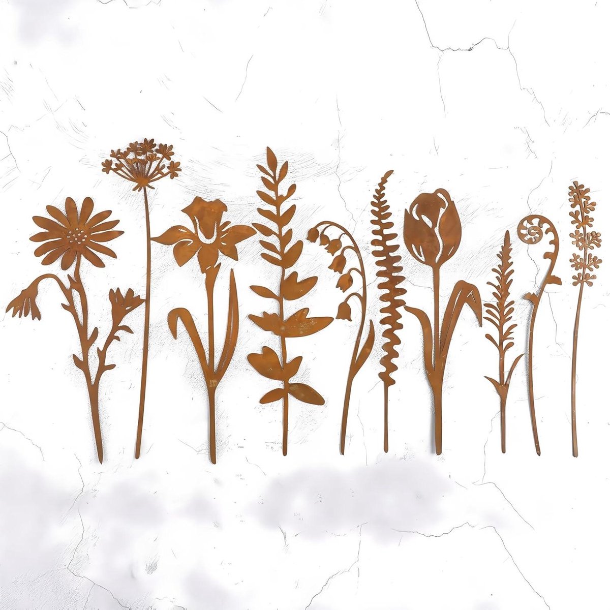 Tuinsteker Roest Bloemen - Metalen Plantsteker - Tuin Decoratie - Vintage Roestlook - 10 stuks - Brons