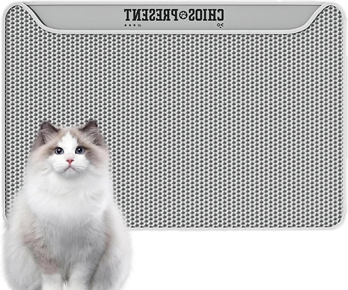 Kattenmat Dubbellaags - Strooicontrolemat Kattentoilet - Hygiënisch Huis - Effectieve Strooi Opvang - 60 x 90 cm - Grijs