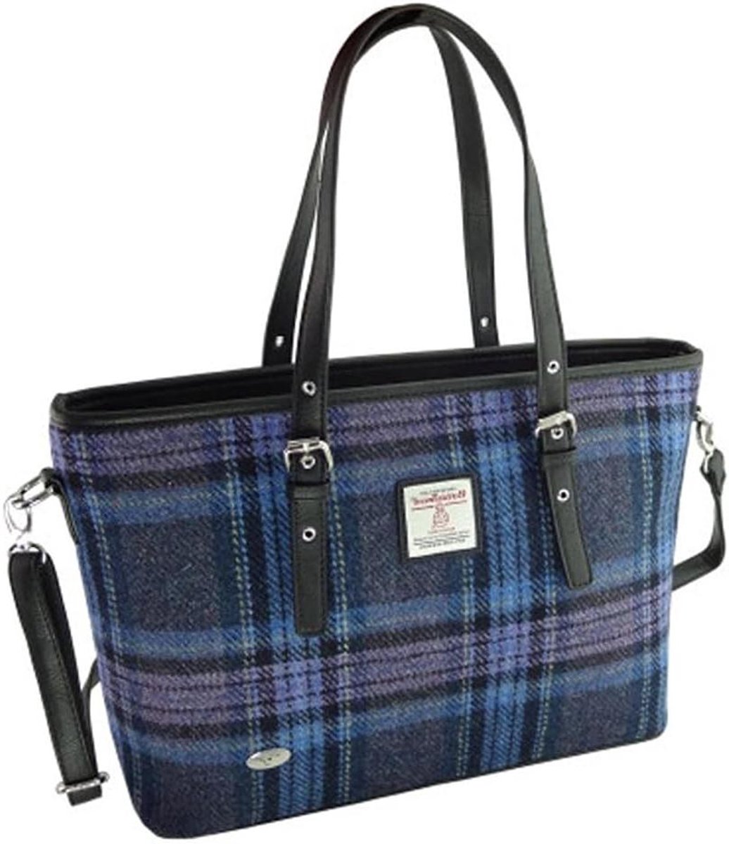 Harris Tweed Tote Bag - Schoudertas Reistas - Dagelijks Gebruik - Echt Harris Tweed - 43x30x10 cm - Blauw Paars