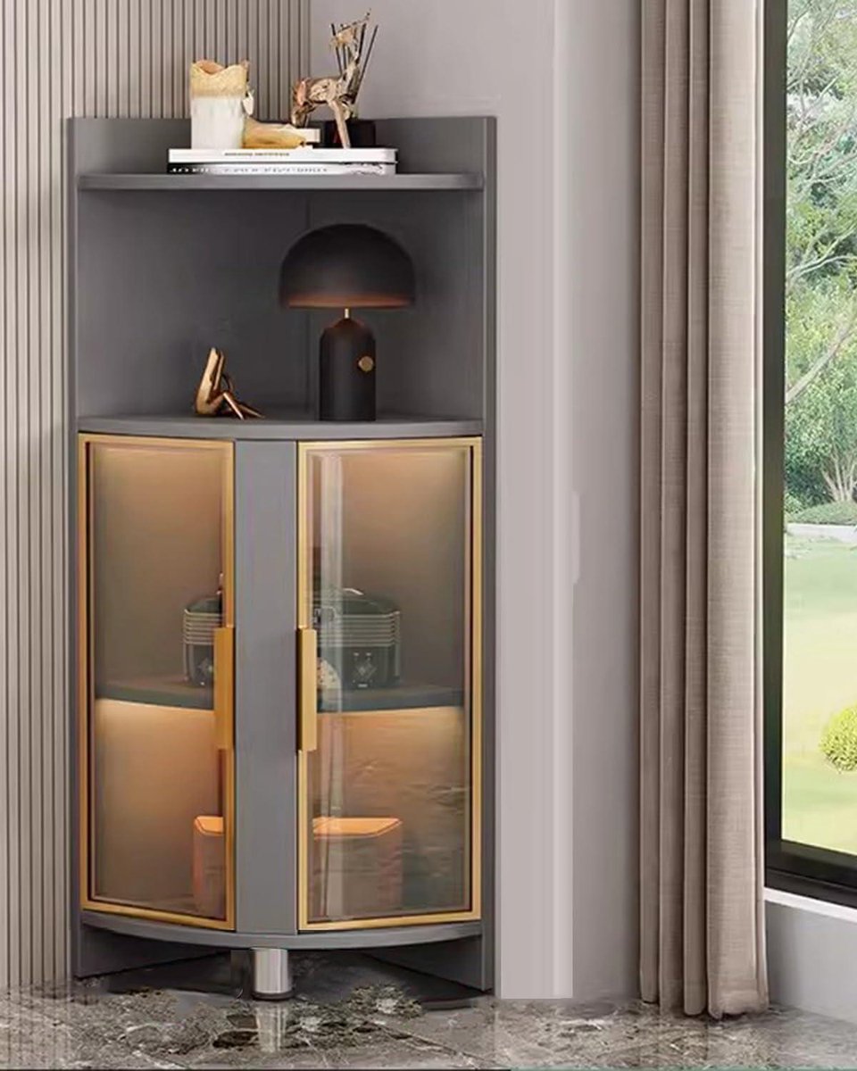Glazen Vitrinekast - Displaykast Hoek - Woonkamer Decoratie - Met LED Verlichting - 30 x 30 x 120 cm