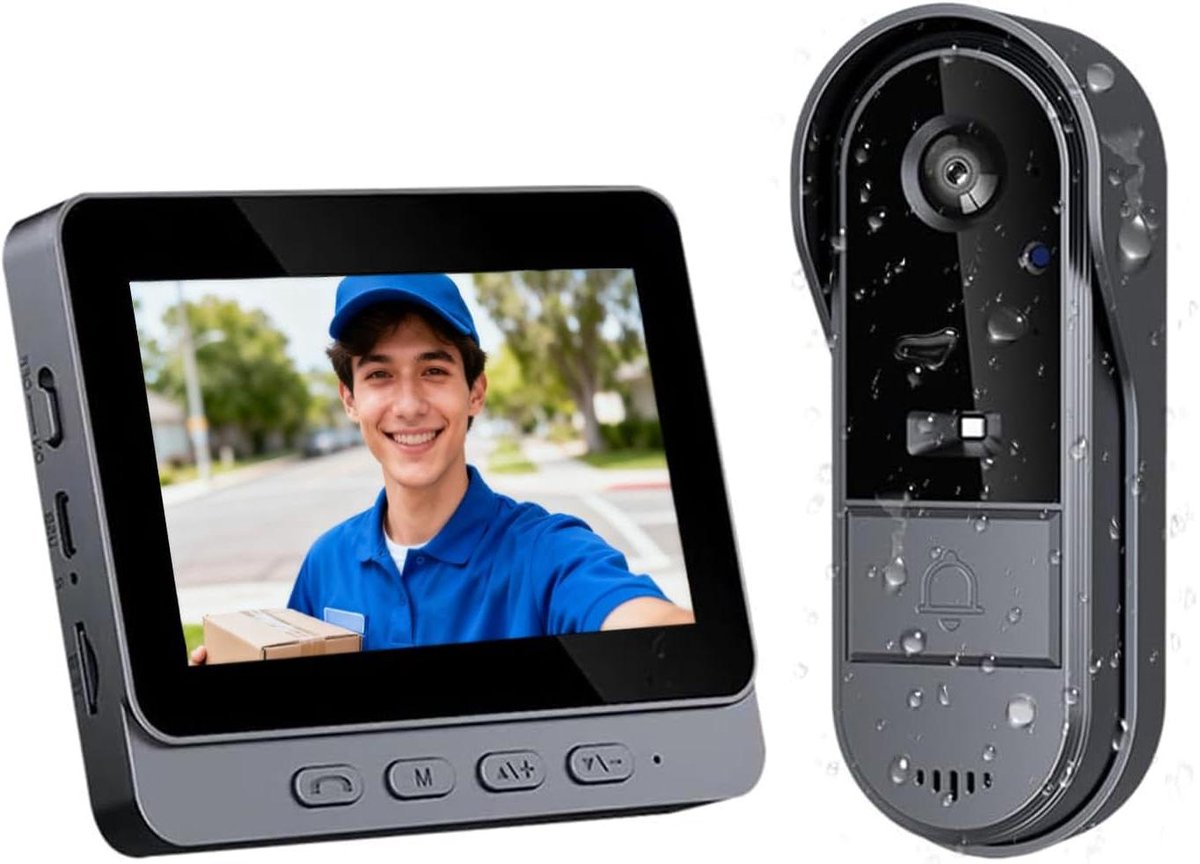 Draadloze Deurbel met Camera - Video Intercom Deur - Beveiliging Huis - Geen Wifi Nodig - 43 inch Scherm - Zwart
