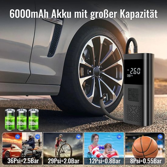 Namajunas - Elektrische luchtpomp - oplaadbare draagbare luchtpomp voor luchtbedden - met 6000 mAh accu - 150 PSI elektrische luchtcompressor - mini-compressor - met LCD-scherm - met noodverlichting van Namajunas — afbeelding 5