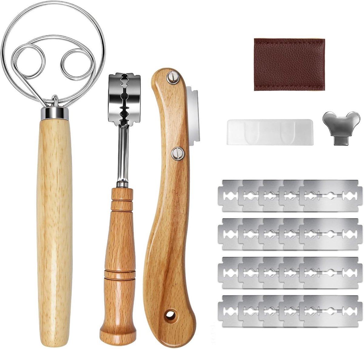 Set van 3 Bakkersmessen - Hout - Deegmes 25,4 cm en Broodmes 18,7 cm - Roestvrij Staal met Houten Handgreep - Voor Bakliefhebbers