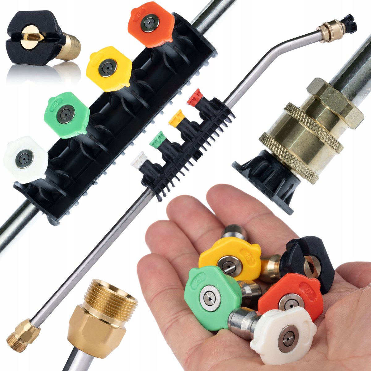 Rosfix Hogedruklans Set 5 Spuitmond M22M Pro - M22 Buitendraad 14 mm, 1/4"" QC - 200 bar, 60°C - Geschikt voor Kränzle, Makita