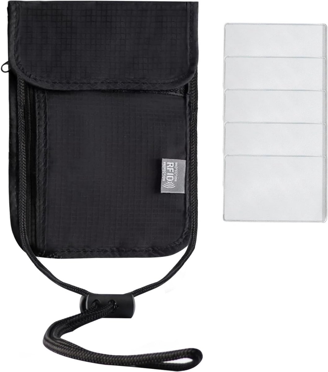 Borsttas - Zwart - 20,3 x 14,2 cm - Waterdichte RFID-blokkerende Tas met Verstelbaar Nekkoord - Voor Heren