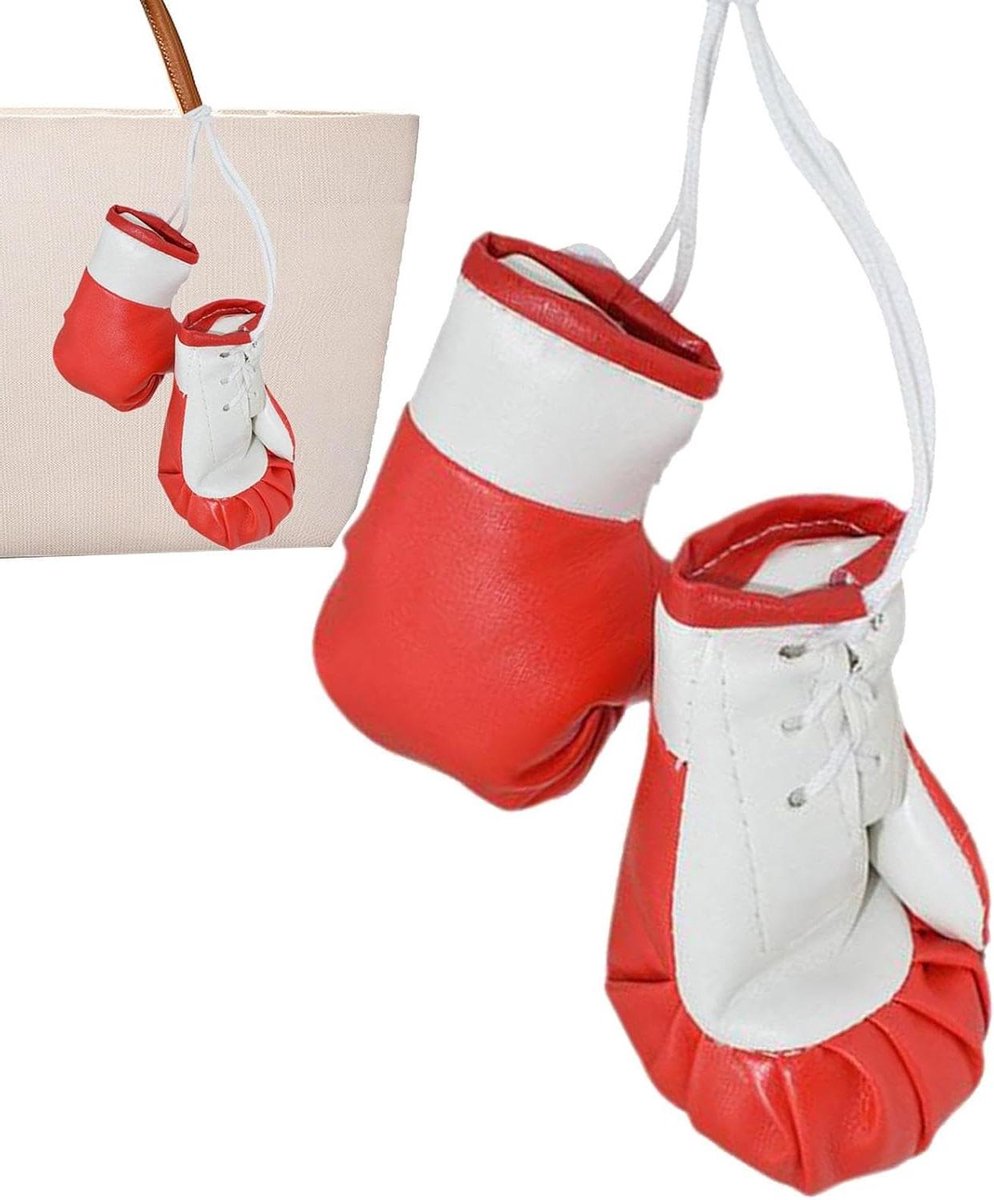 Mini Bokshandschoenen - Autohanger Decoratie - Auto Decoratie - Realistische Look - 10 cm - Rood en wit