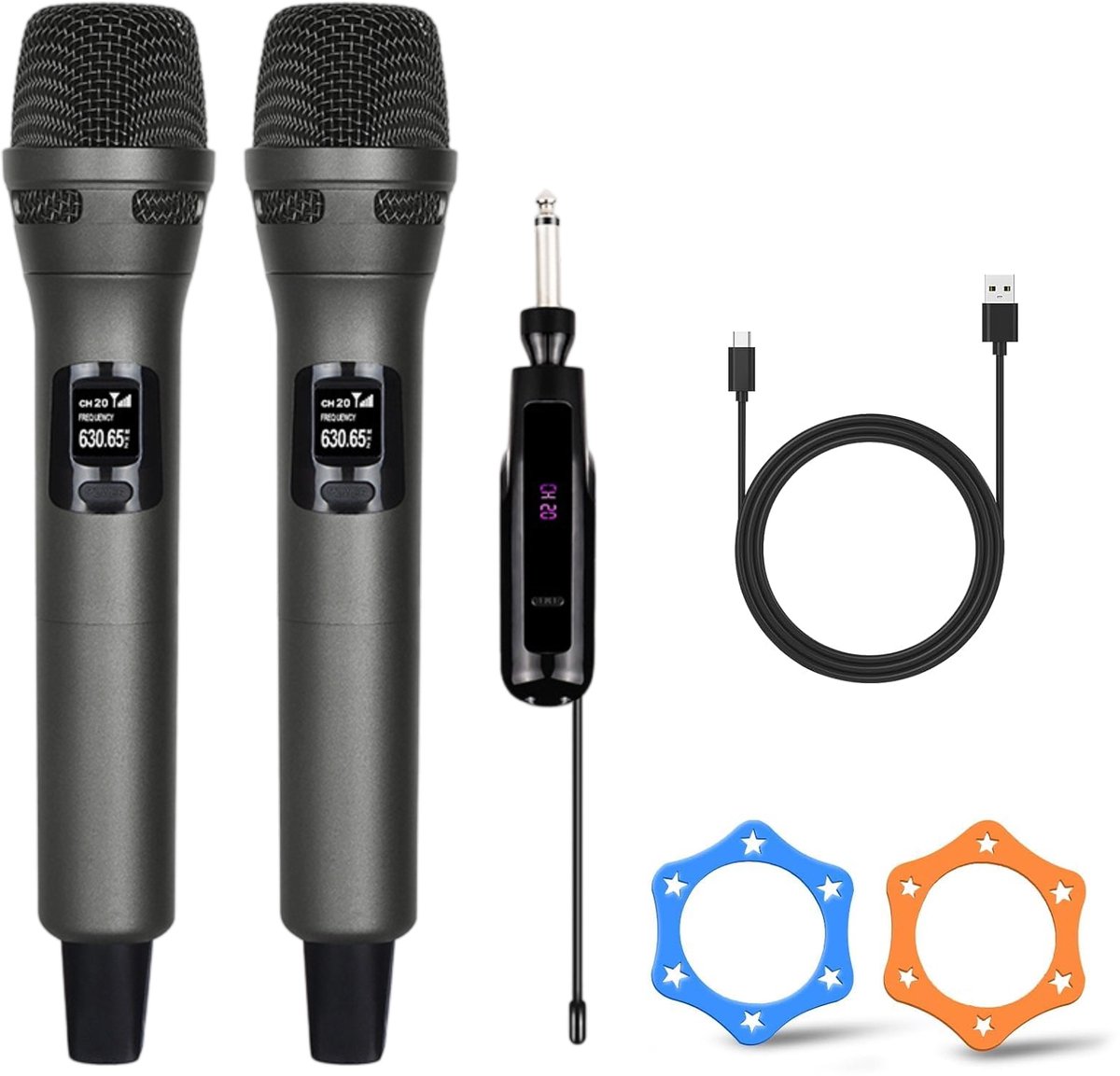 zurabini - Draadloze Microfoon Set van 2 - Karaoke Microfoon 2,4 GHz met Ontvanger, Microfoon Draadloos met 30 m Bereik, Tot 10 Uur Gebruiksduur, USB-C Oplaadbaar, Plug & Play met 6,35 mm Aansluiting voor Luidspreker en Versterker