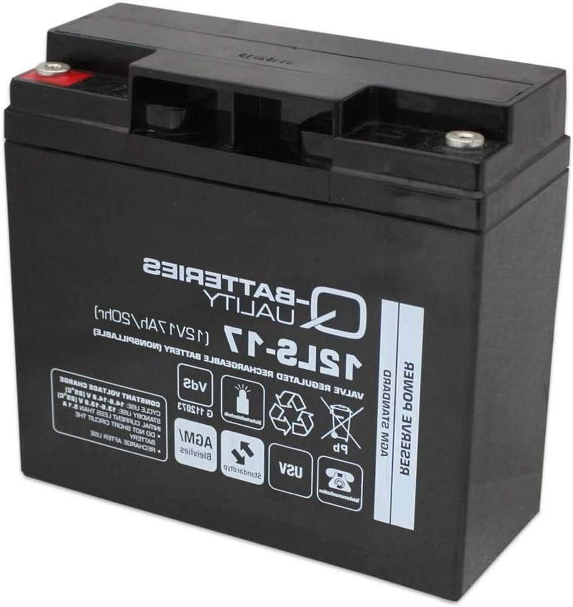 AGM Accu - Vlies Batterij - Noodstroom Toepassingen - VdS Goedgekeurd - 181 x 77 x 167 mm - Zwart