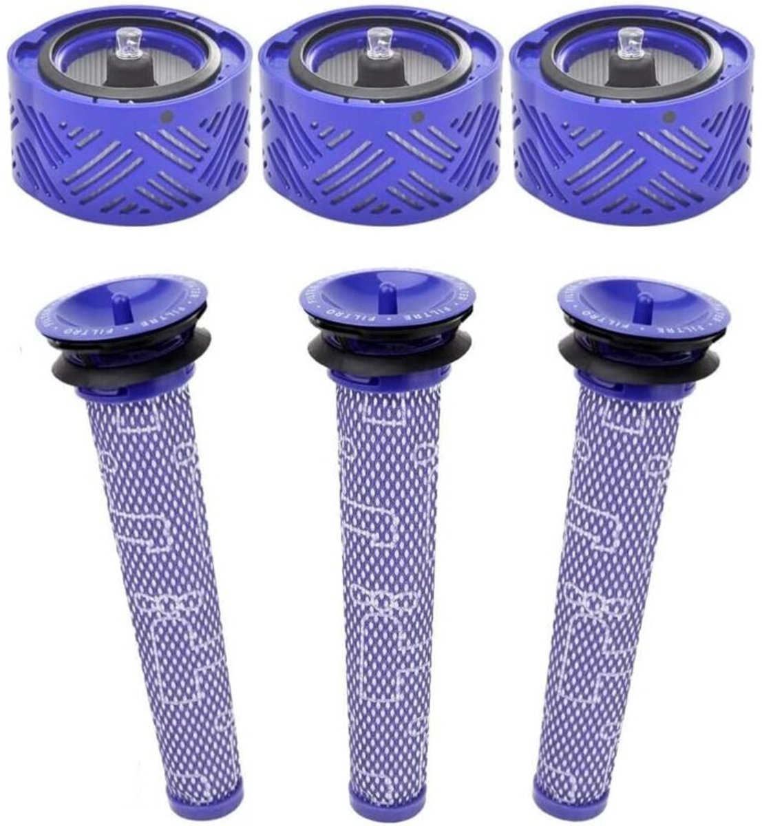 Set van 6 stofzuigers met HEPA-filters voor geschikt voor Dyson V6, DC58, DC59, DC62, DC72, DC74, SV03, SV04, SV05, SV06, SV07, SV08 en SV09 Absolute Animal Motorhead modellen. Onderdeelnummers: 965661-01, 966741-01