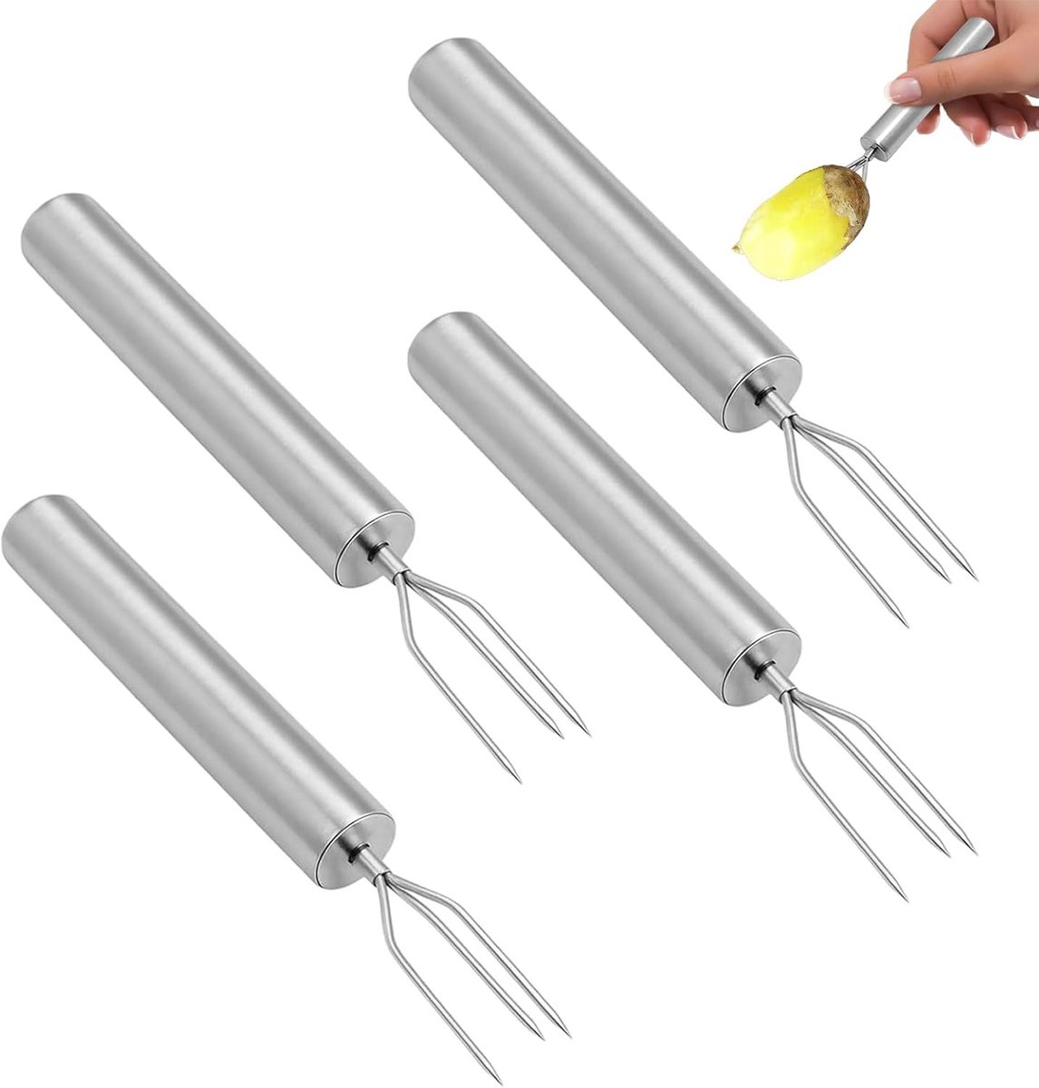 Aardappelvork Set - Zilver - 18,3 x 1,9 cm - Roestvrij Staal - Voor Aardappelen, Groenten en Fruit