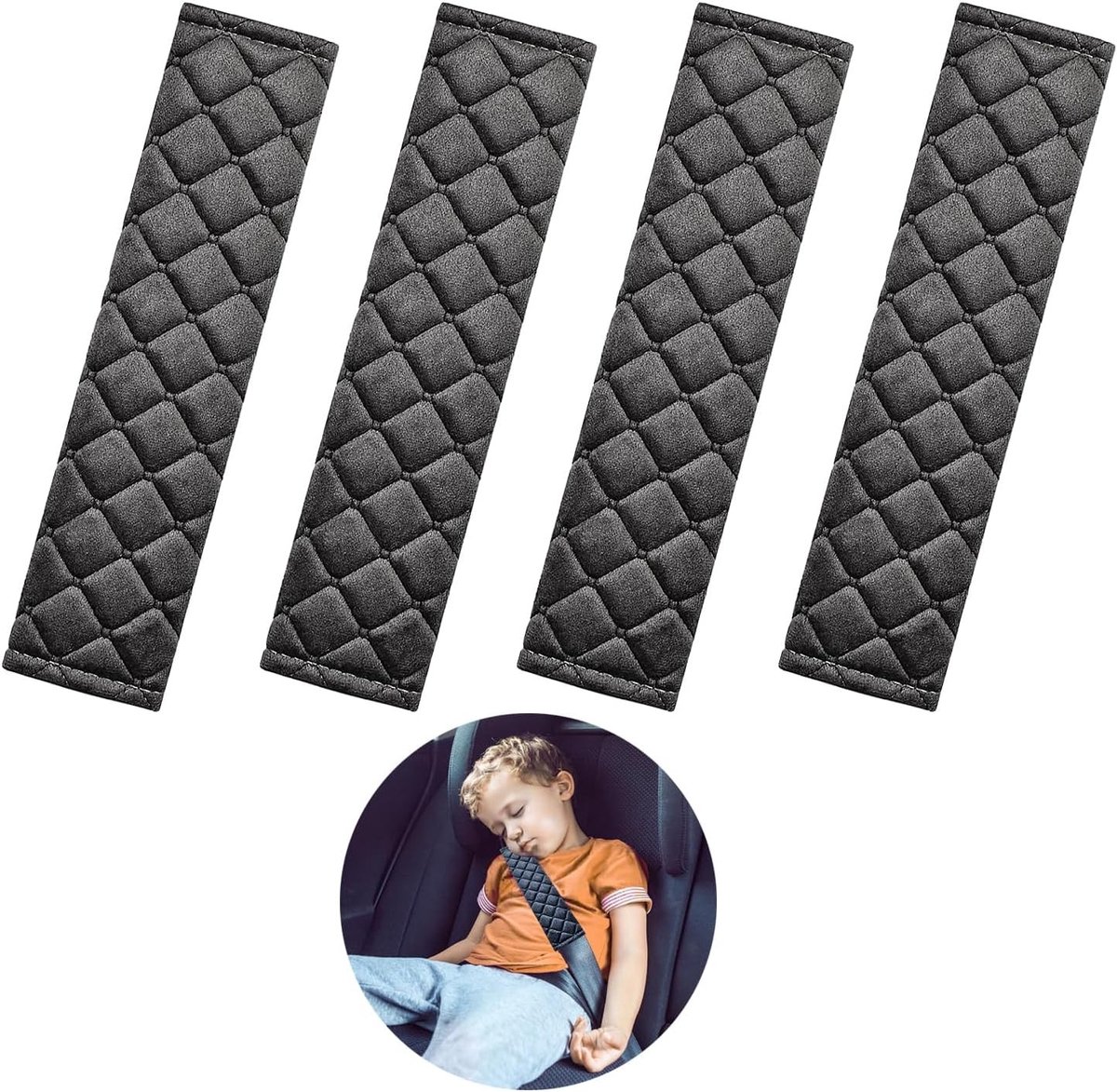 Gordelverlenger voor auto - Zwart - 25 x 6,5 cm - Kort fleece en katoen - Gordelbeschermer voor auto en rugzakken