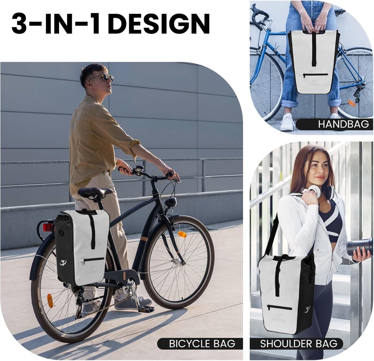 Fietstas - Zwart - 22-28 liter - Waterdicht PVC met Afneembaar Koelinzetstuk - Multifunctioneel voor Fietsen en Winkelen
