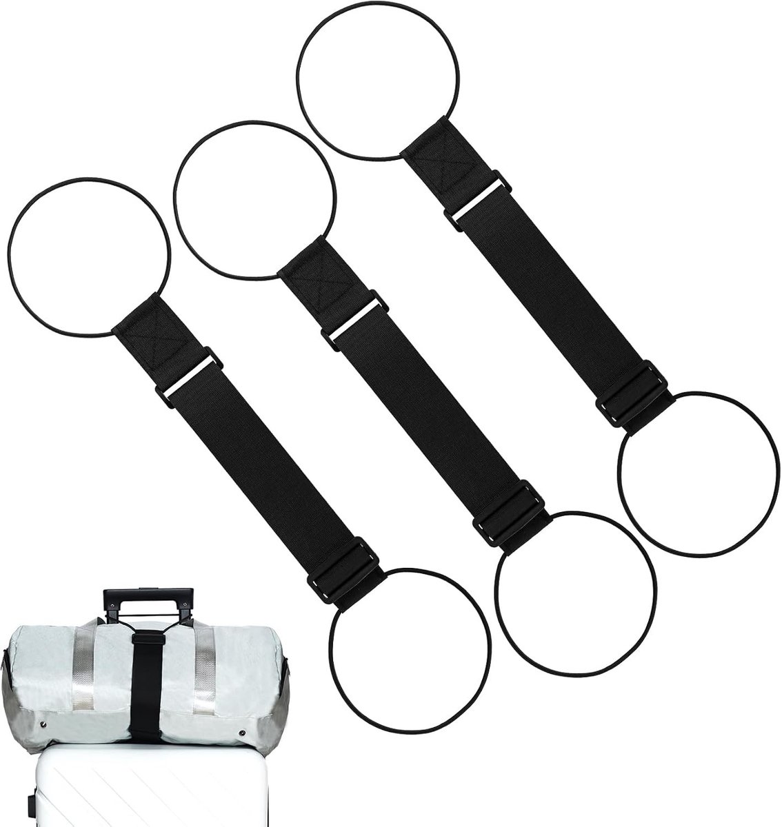 Verstelbare bagagestraps, set van 3, voor trolleykoffers, eenvoudig te bevestigen aan handtassen en rugzakken, ideaal voor reizen en organisatie
