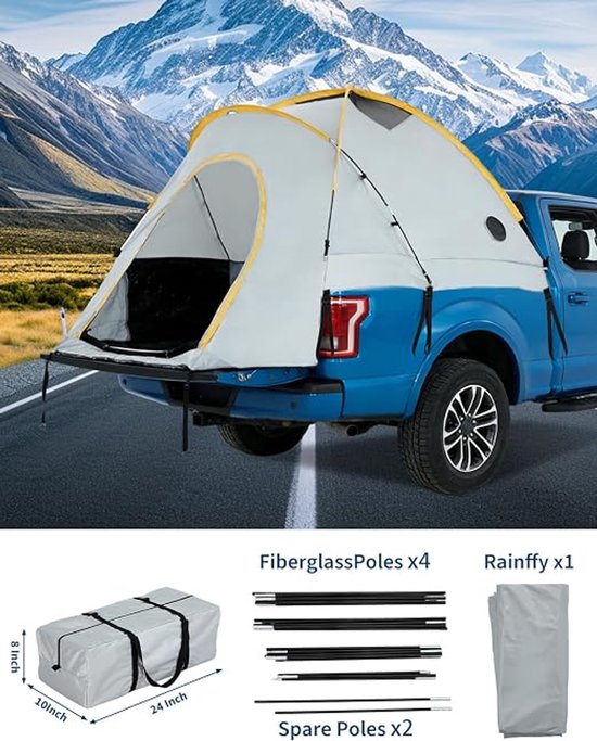 HOERFURIY pick-up laadbaktent groot model met luifel voor 8 ft lange laadbak, 210D Oxford stof - waterdichte autotent voor kamperen, past op F150, Silverado, Ram, Sierra, Tundra — afbeelding 3