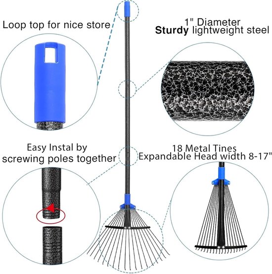 Gazonrakel - Zwart - 150 cm - Metalen Tuinhark met Verstelbare Steel - Voor Tuin en Binnenplaats — afbeelding 4