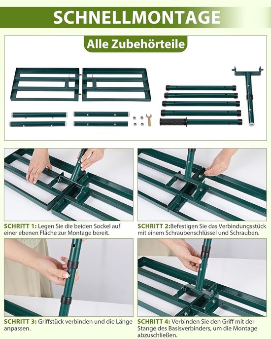Gazonrakel - Zilver - 76 x 25 cm - Met Verstelbare Stalen Steel - Voor Tuin en Gazononderhoud — afbeelding 4