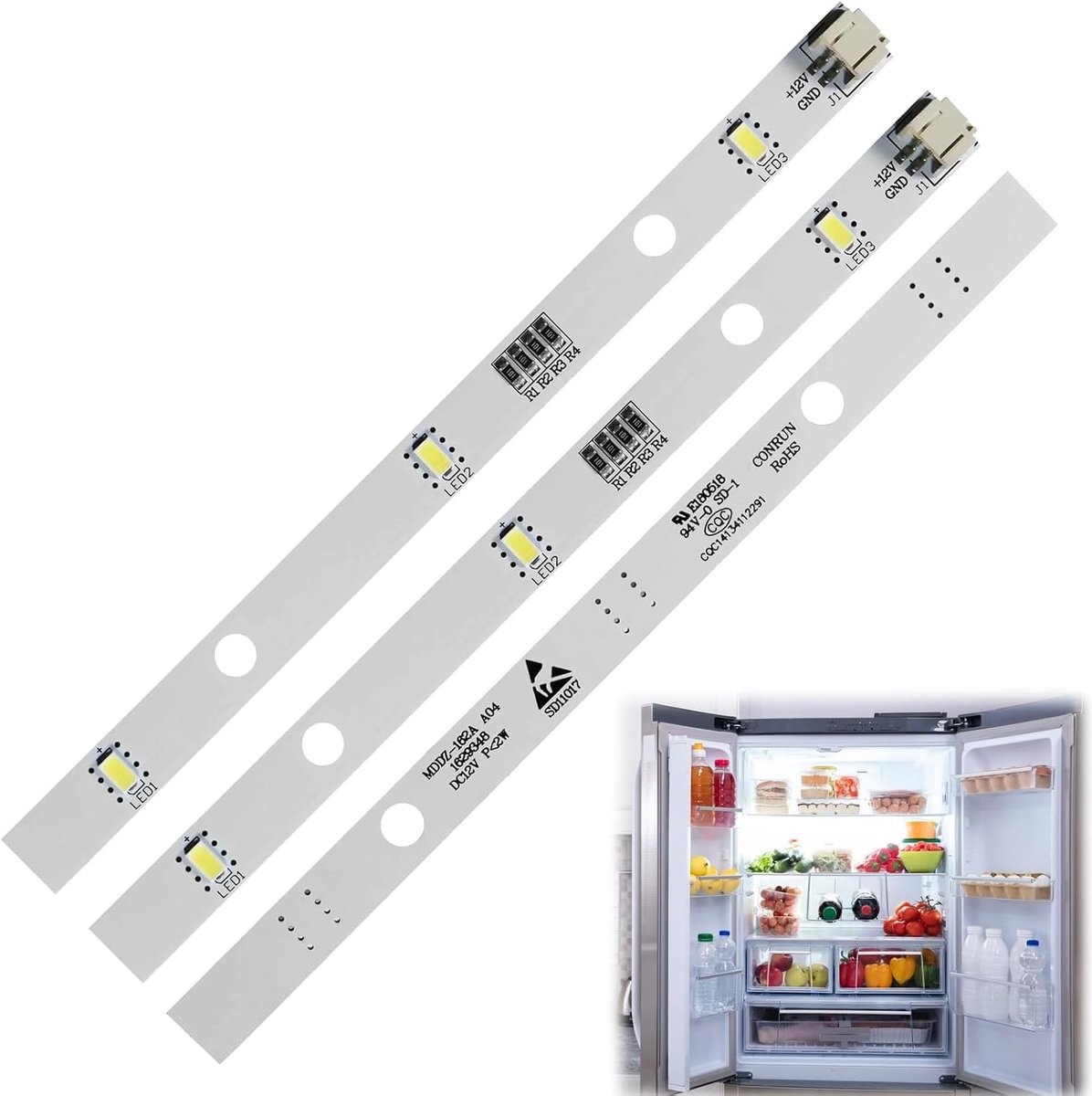 Set van 3 LED-balken voor koelkast, vervangende lampen DC12V 2W, energiezuinige witte verlichting voor Kenwood KIFF5017 KIFF5020 KIFF7017 KIFF7020
