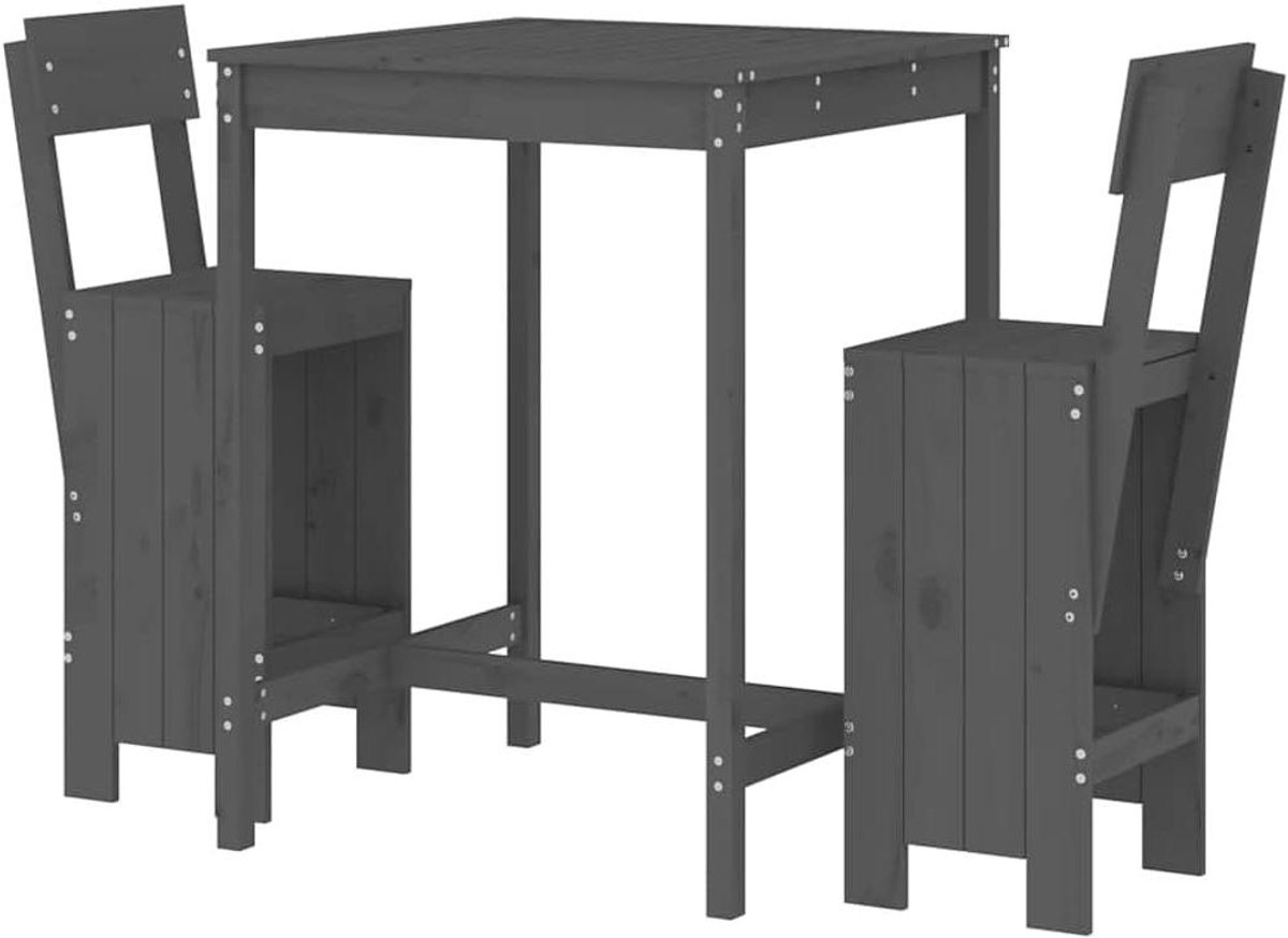 Tuinbarset Grenen - Houten Bartafel Set - Buiten Ontspannen - Met Rugleuning - 825 x 825 x 110 cm - Grijs