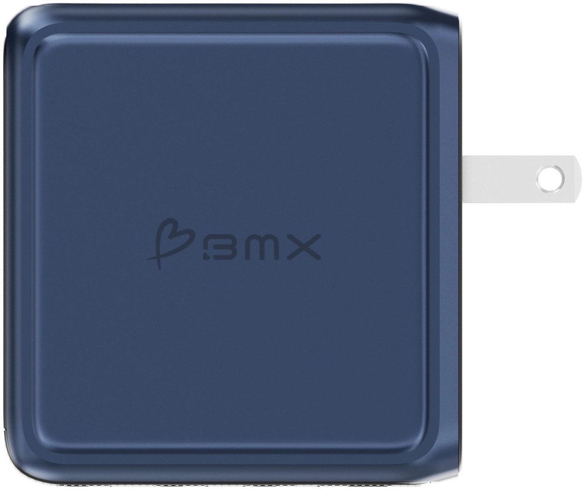 BMX GaNsta Pixel Laptop Travel Oplader – 140W Opladen op Beide USB-C Poorten – Vier-Poorts Stroom, Geen Kabelwisseling Nodig – Inclusief Wereldwijde Adapters - Blauw