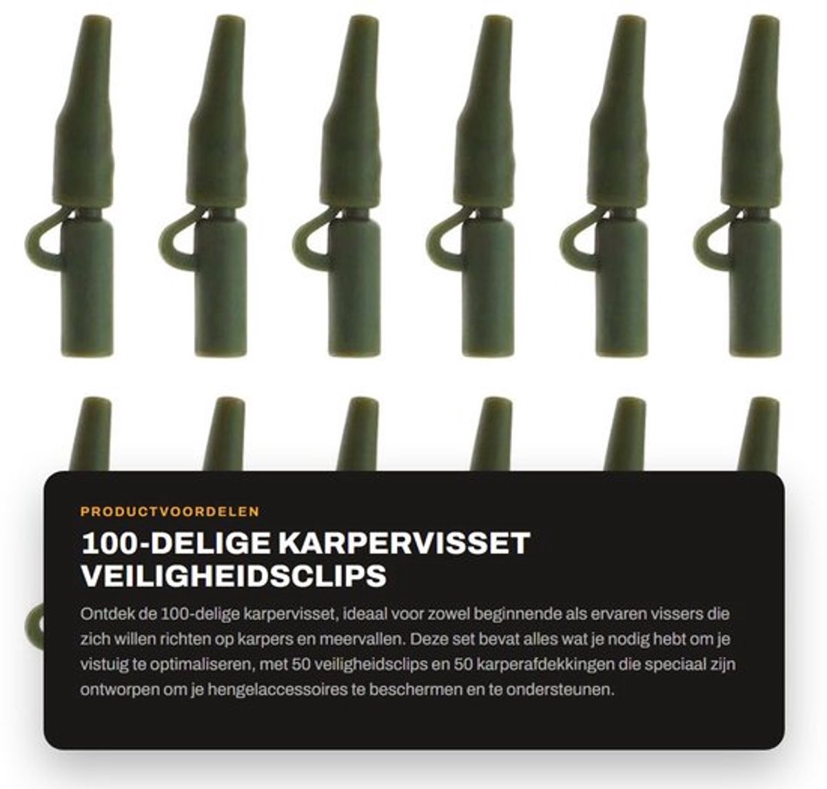 Karpervisset 100-delig - Veiligheidsclips 50x - Karperafdekkingen 50x - Anti-klitmouwen - Snelwisselwervel - Rubber/kunststof - Hengelaccessoires