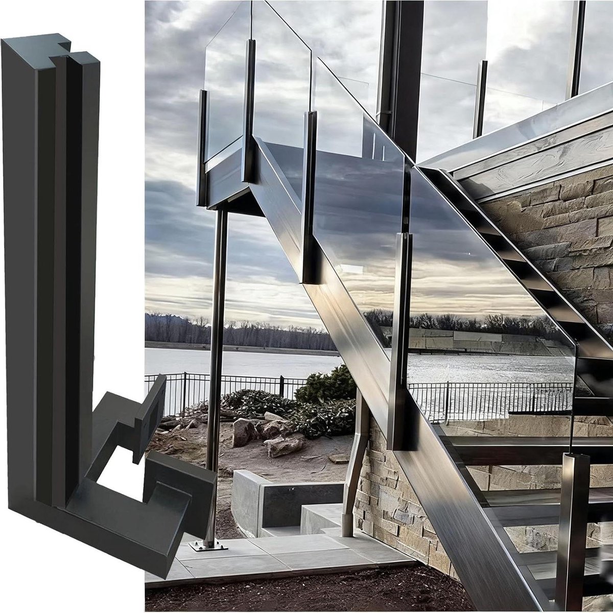 Leuningpaal - Balustrade paal hekwerk - Trappen en gangen - Zijmontage roestvrij staal - 100 cm - Zwart