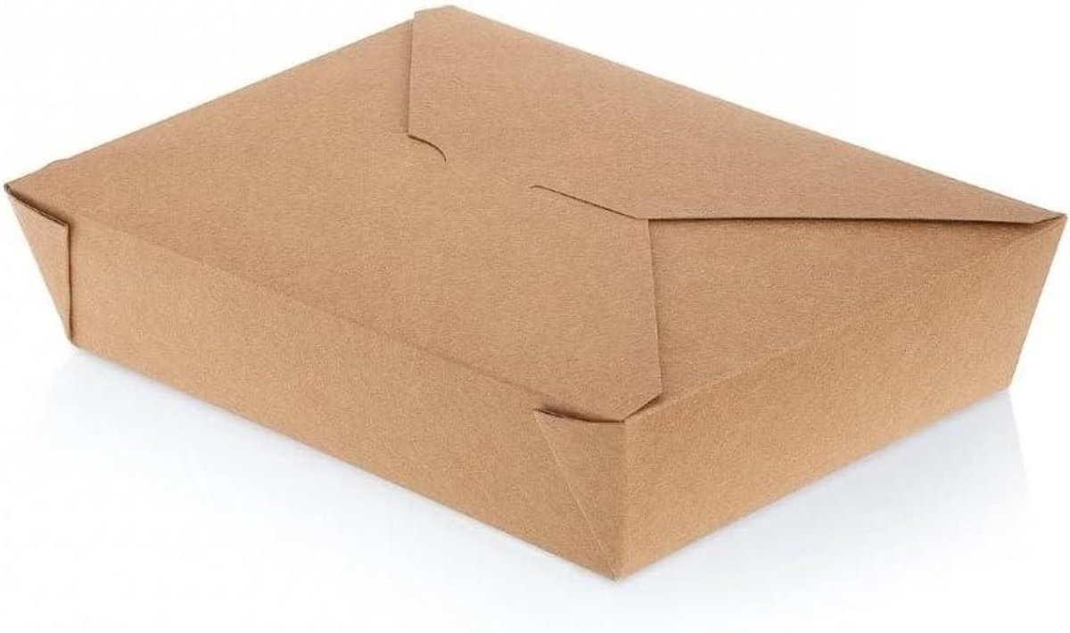 Bio Afhaalcontainers - Bewaarbakjes Wegwerp - Voedsel Meenemen - Lek- en Hittebestendig - 21.5 x 15.5 x 4 cm - Bruin