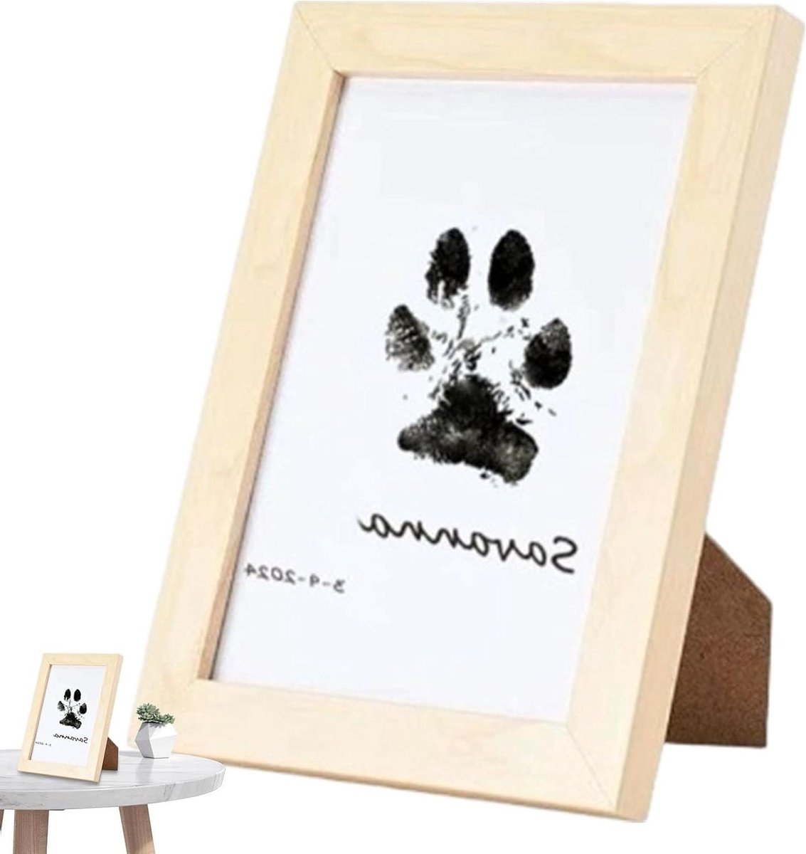 Huisdier Pootafdruk Frame - Herinneringsfoto Set - Herinneringen Vastleggen - Ink-Free Techniek - 11 x 14.8 cm - Houtkleur
