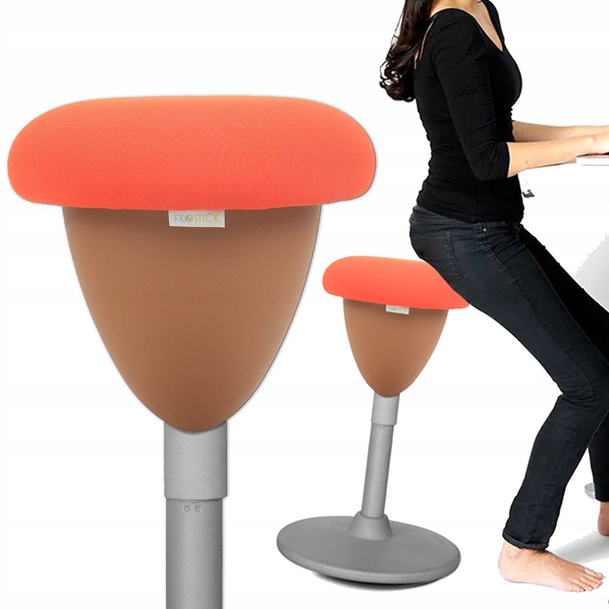 Ergonomische Draaibare Kruk met Verstelbare Hoogte - Oranje